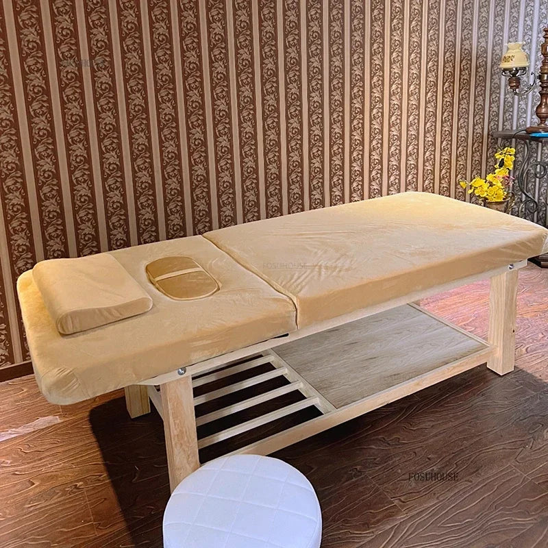 Beauty Salon Professional Massage Table – Luxury Solid Wood Massage Bed, European Salon Furniture, Home Spa & Tattoo Bed
