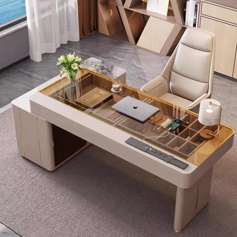 Modern Executive Desk: Multifunctional Office Table with Accessories.