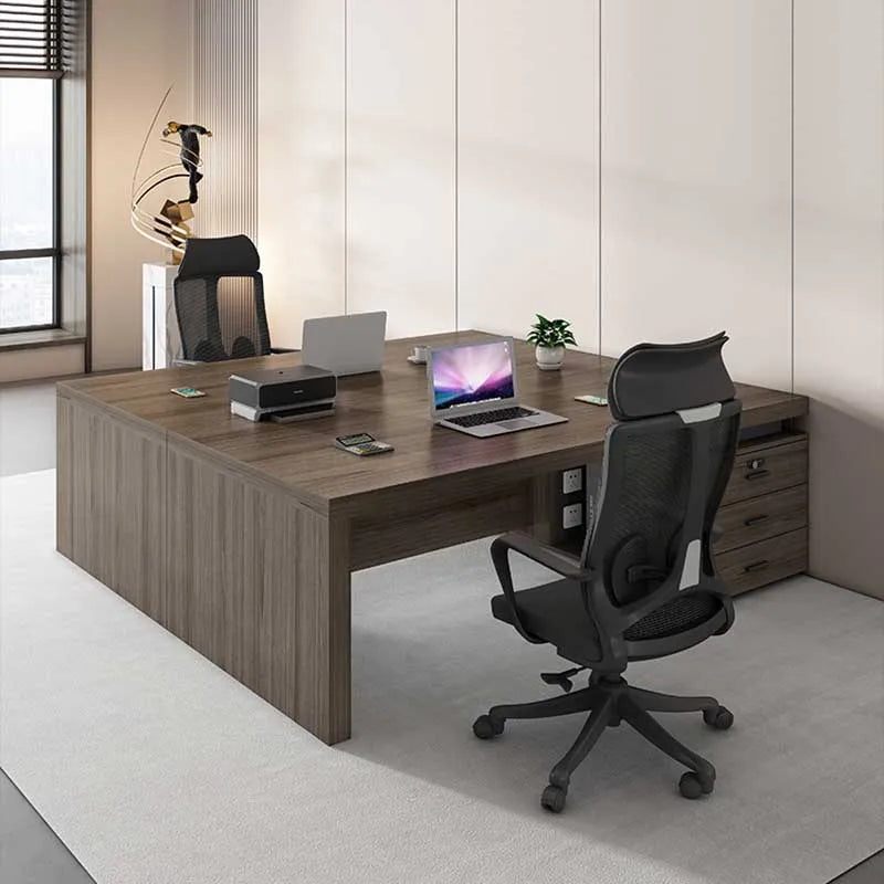 Large Brown Bedroom/Office Desk – Modern Computer & Study Desk, Executive Writing Table, Mesa Ordenador, Contemporary Furniture