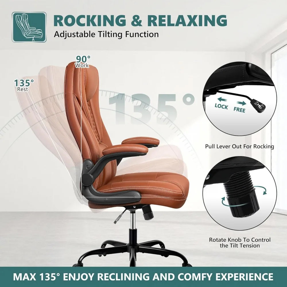 Office Chair Executive Office Chair Ergonomic Leather Chair with Lumbar Support High Back Home Office Chairs