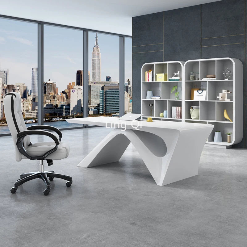 Designer Long Straight Office Desk White Vanity Girl Boss Drafting Computer Desks Cute Reception Bureau Meuble Home Furniture