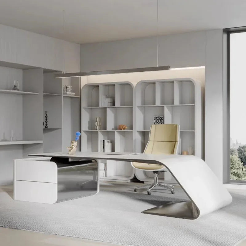 Luxury Executive Office Desk – European Style with Drawers and Shelf Organizers