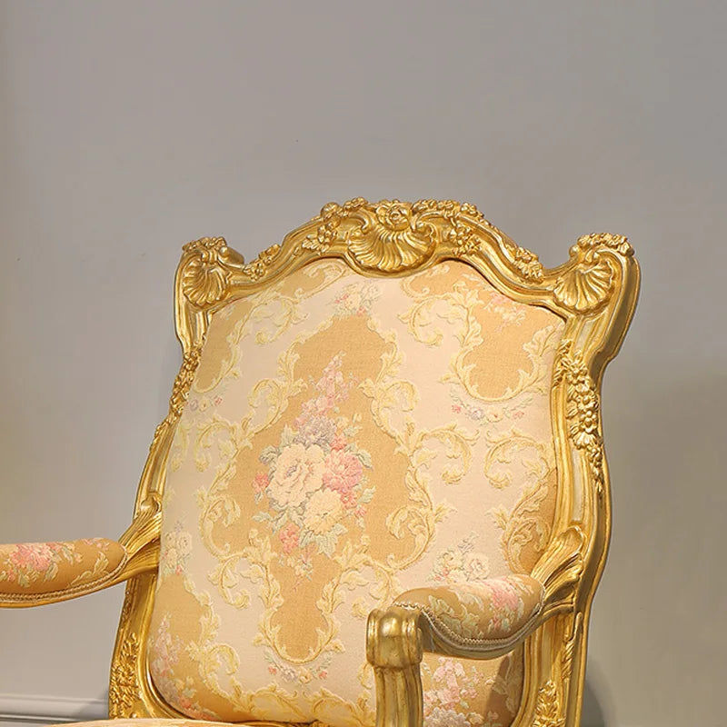 European French Luxury Solid Wood Lounge Chair with Carved Details and Gold Leaf