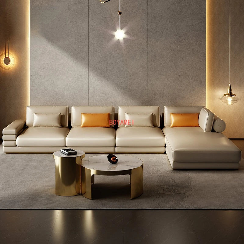 luxurious Italian style, extremely simple, sofa, living room, imperial concubine leather art sofa combination
