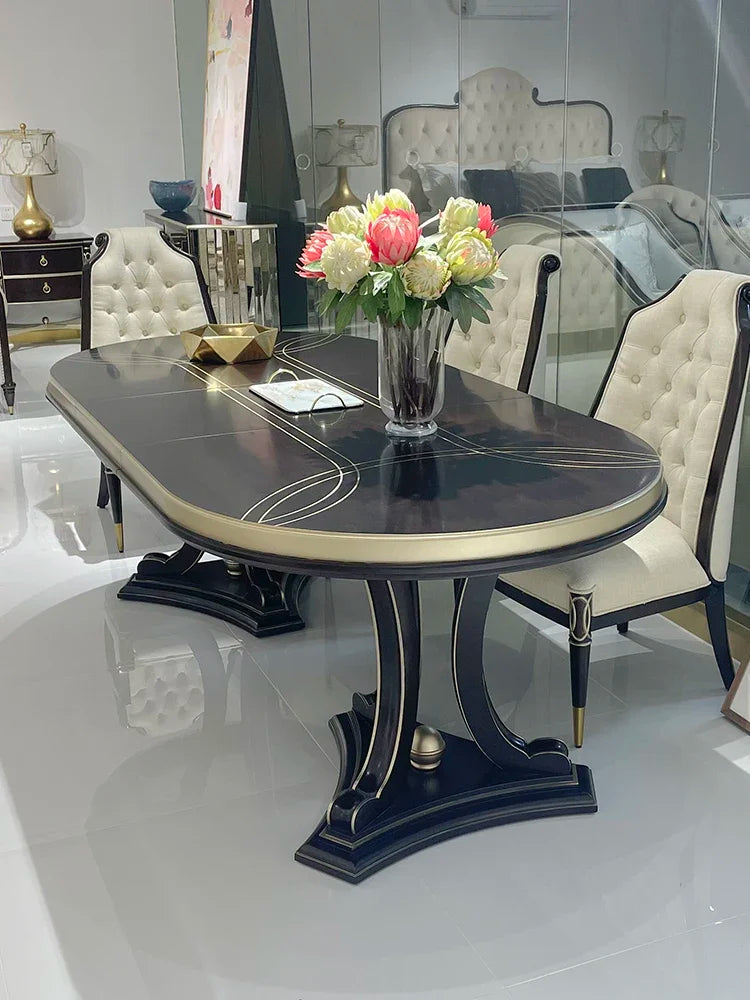 American Light Luxury Solid Wood Oval Dining Table – High-End Rectangular Table & Chair Set