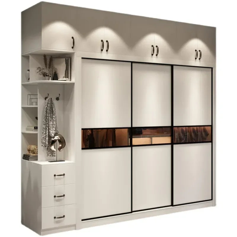 Simple Small Bedroom Wardrobe – Complete Furniture Set with Open Closets, Shoe Rack, and Wooden Storage