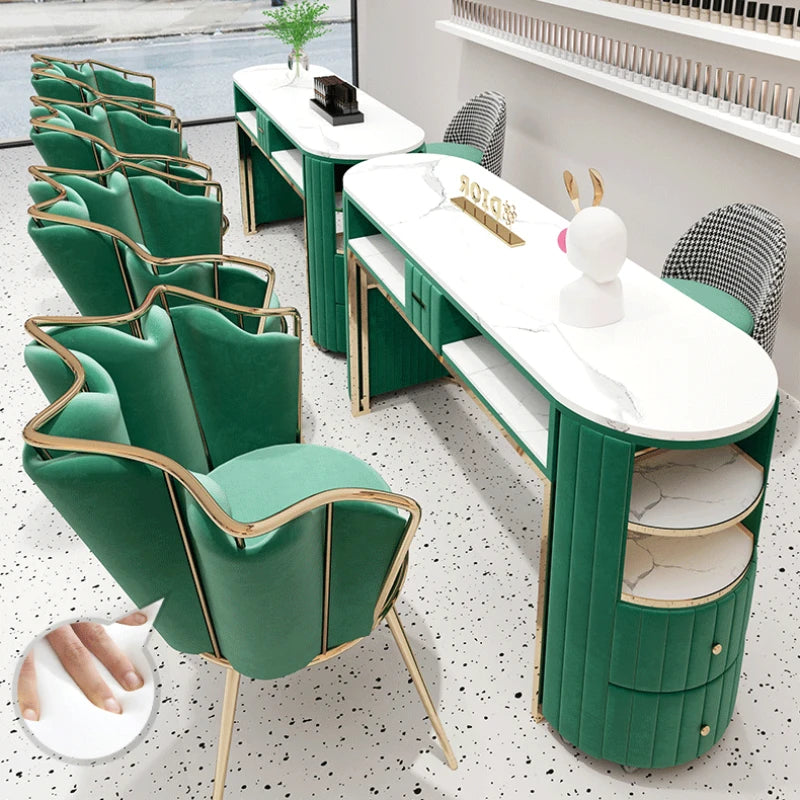 White Gold Nail Desk Chairs Organiser Modern Designer Nail Table Nordic Aesthetic Scrivania Per Unghie Manicure Furniture