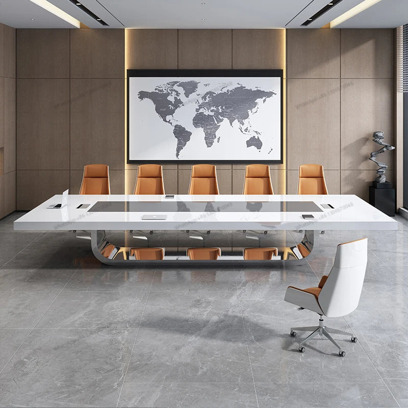 White paint conference table and chair combination long table workbench minimalist modern office meeting strip training table