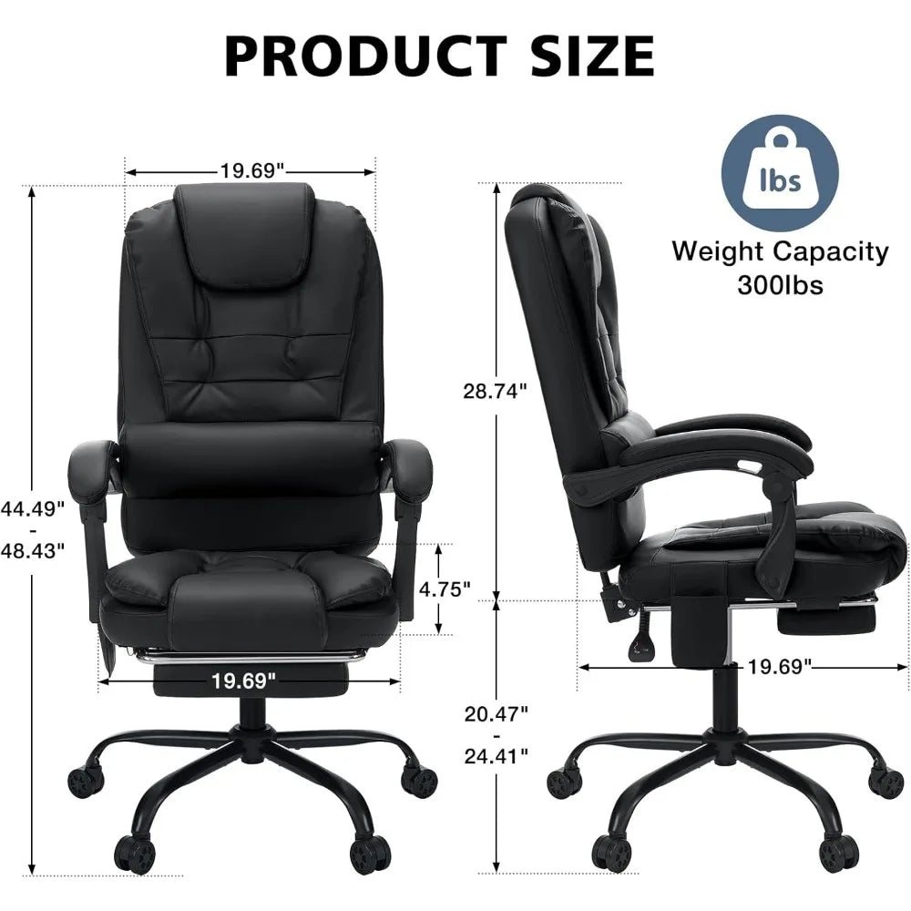 Office Chair, Recliner with Footrest, Ergonomic Computer Chair, Leather, Black, Office Chair.