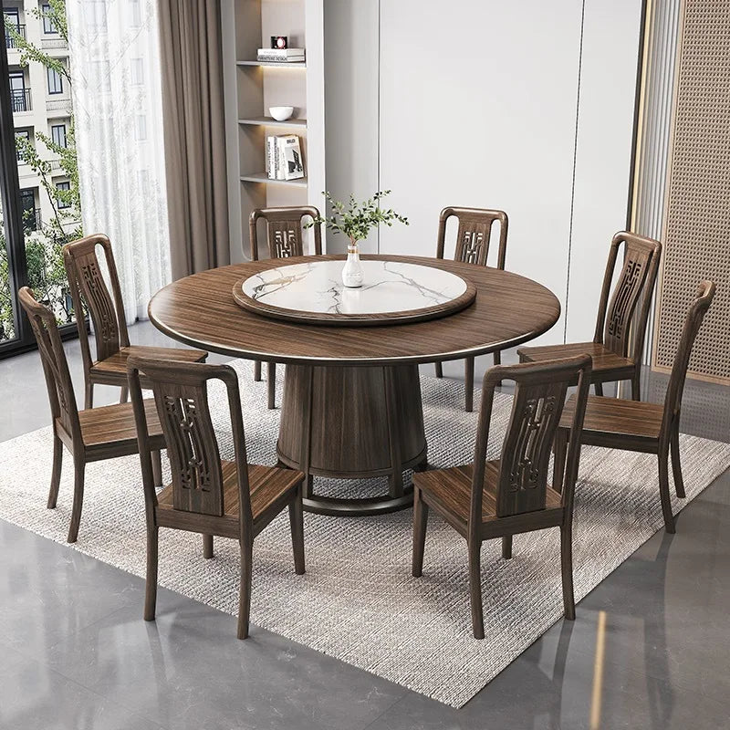 New ebony wood solid wood dining table with turntable dining table