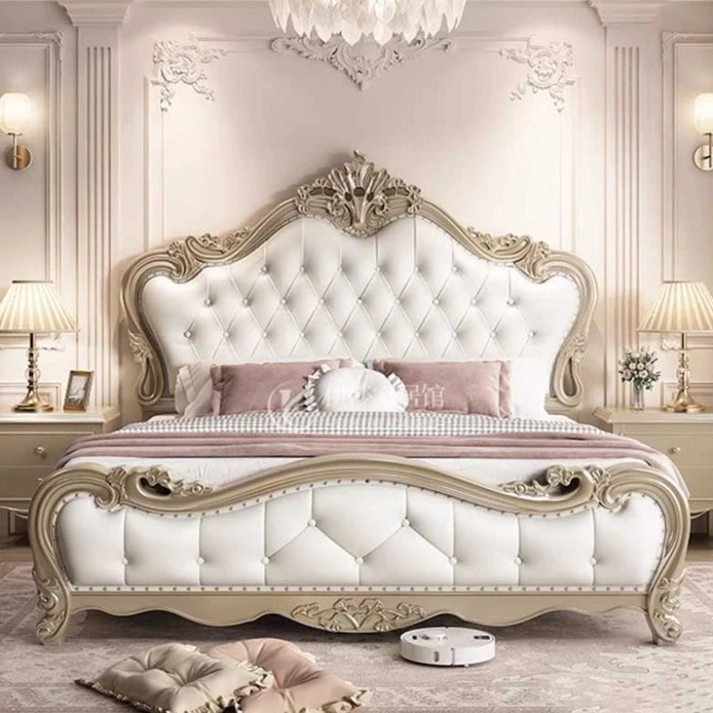 King Size Bed Frame European Luxury Glamorous Aesthetic Modern Twin Bed Frame Storage Design Sleeping Cama De Casal Furniture