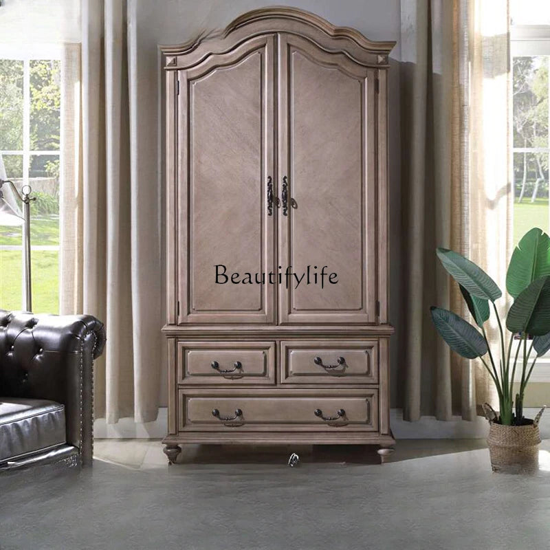 Simple American Solid Wood Wardrobe Nordic Light Luxury Bedroom Two Doors Storage Wardrobe