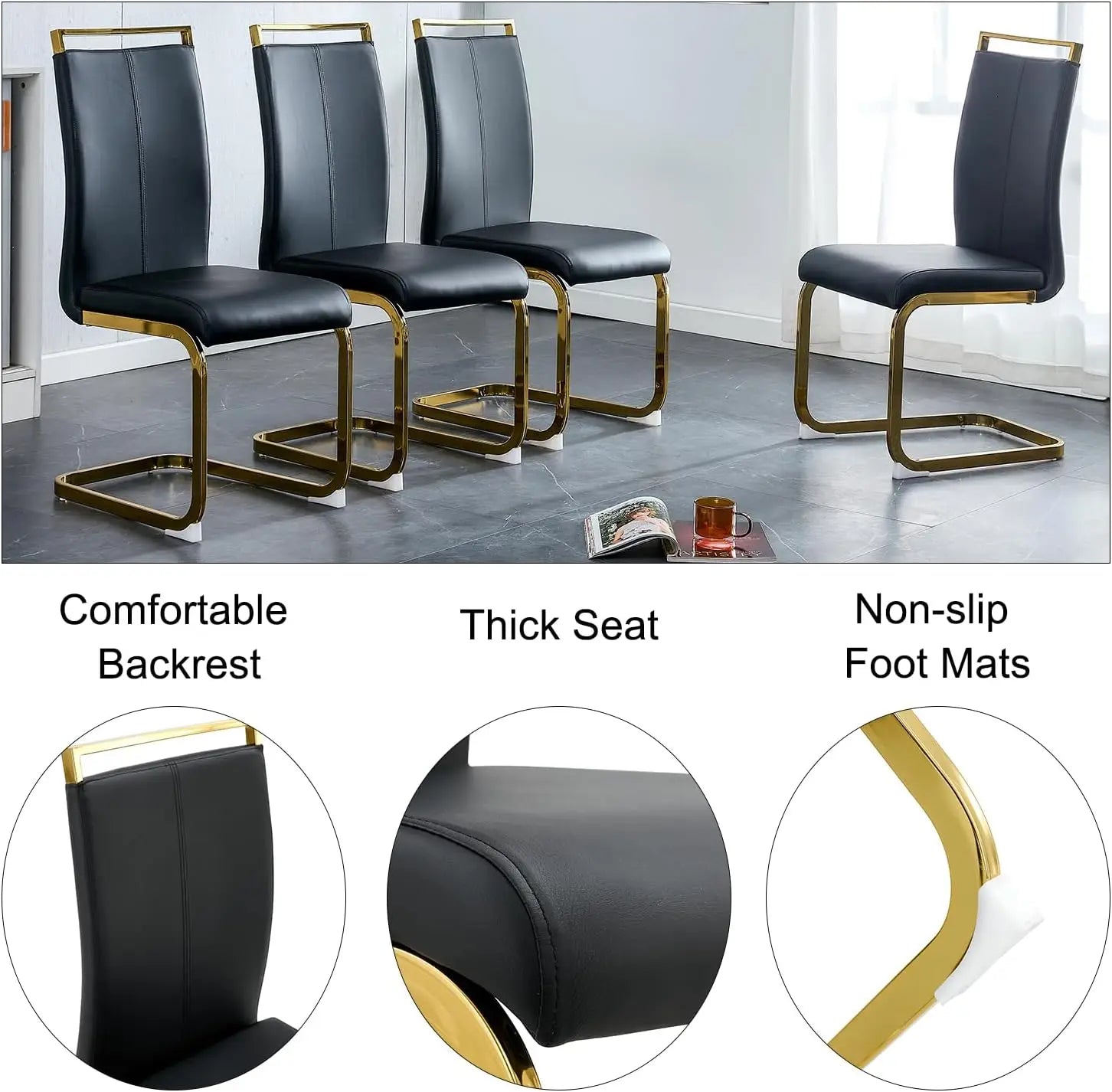 Luxury Dining Table Set with 1.8-inch Thick Faux Marble Table Top&8 Pu Leather Upholstered Chairs Ideal for Dining kicken Room