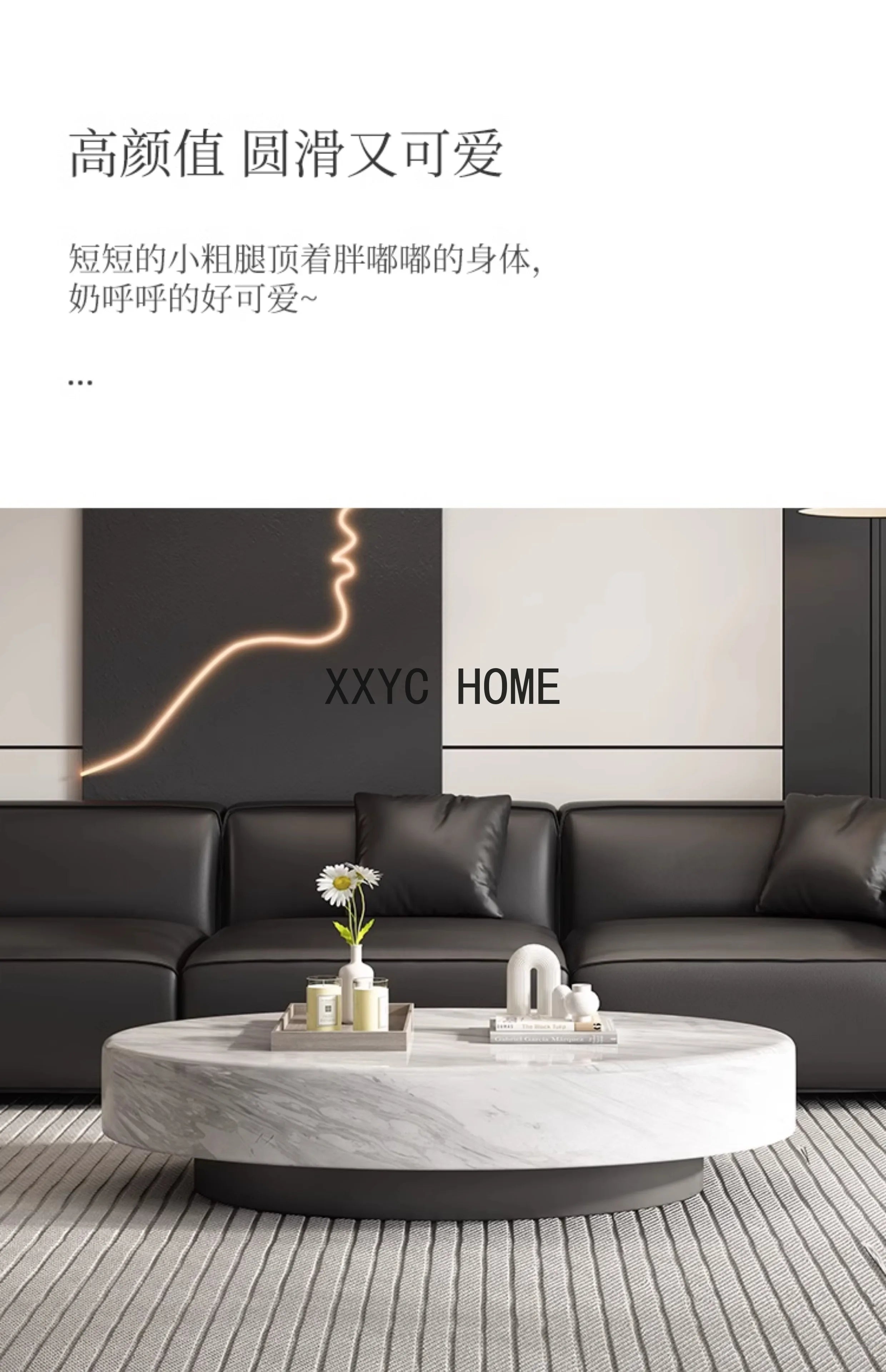 Italian minimalist oval tea table with a marble top