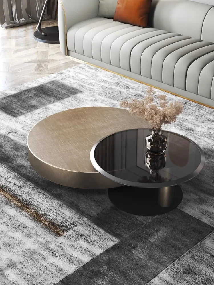 Italian Light Luxury Round Coffee Table – Minimalist Tempered Glass and Stainless Steel Design