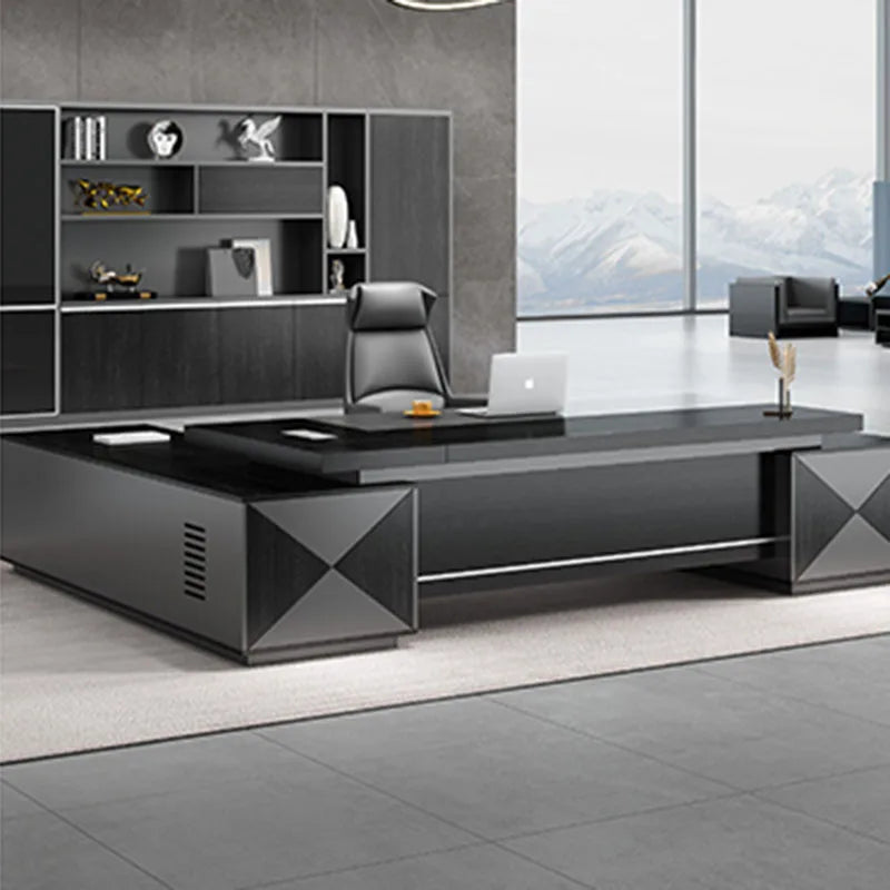 Black auxiliary L-Shaped Desk