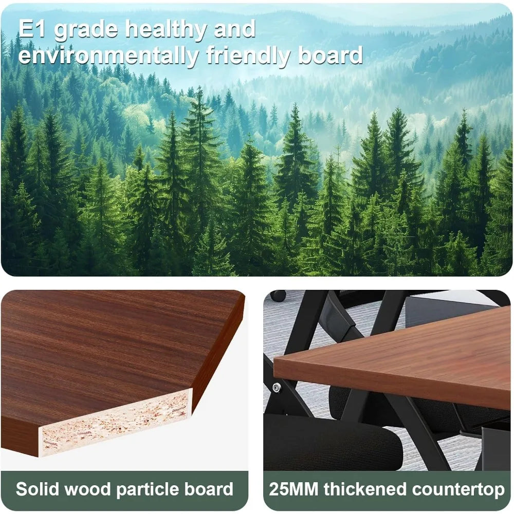 Foldable Conference Room Table, Flip-Top Mobile Training Table with Wheels, Metal Legs