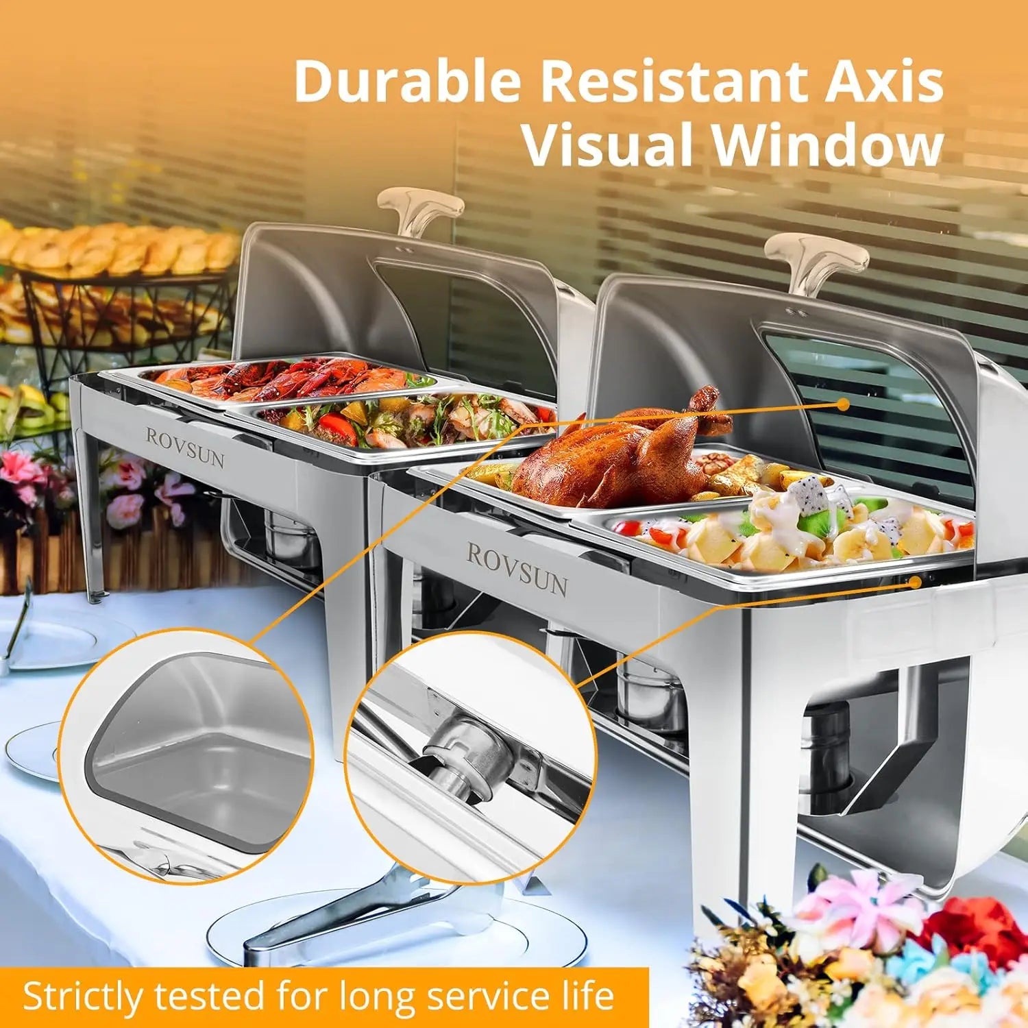 ROVSUN 3 Pack Roll Top Chafing Dish Buffet Set,9 Quart Rectangular NSF Stainless Steel Chafer for Catering,Buffet Servers