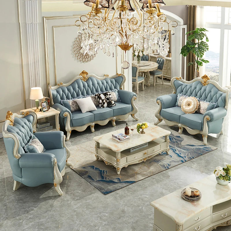 ProCARE High-end European Style Hand Carved Flower Sofa Living Room Sofa Luxury Furniture Sets