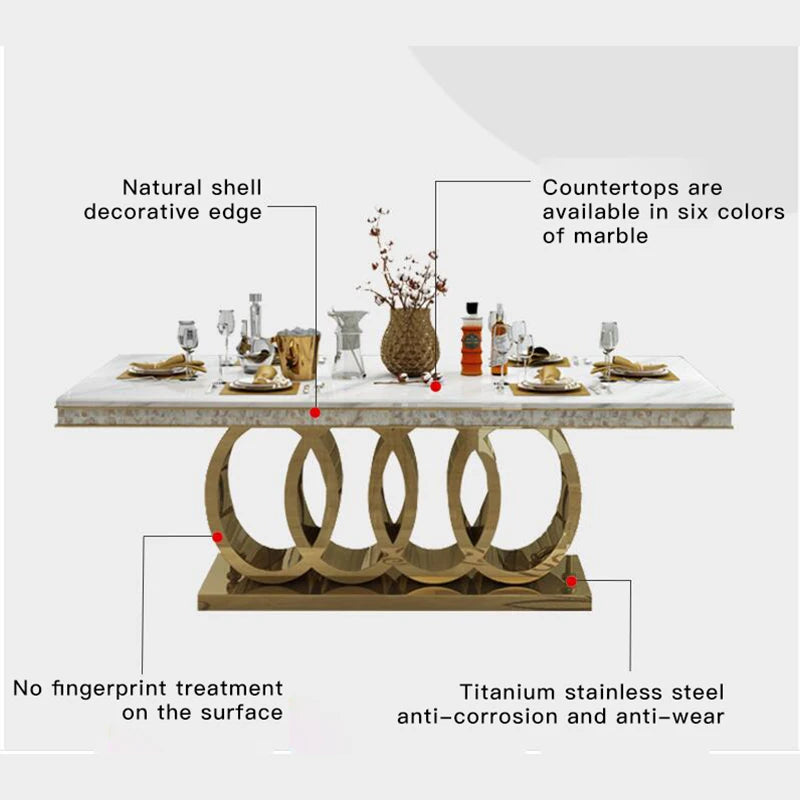 Modern Marble Dining Table And Chairs Combination Legs Metal Stainless Steel Top Crown Apartment Golden Mesas Carved Furniture