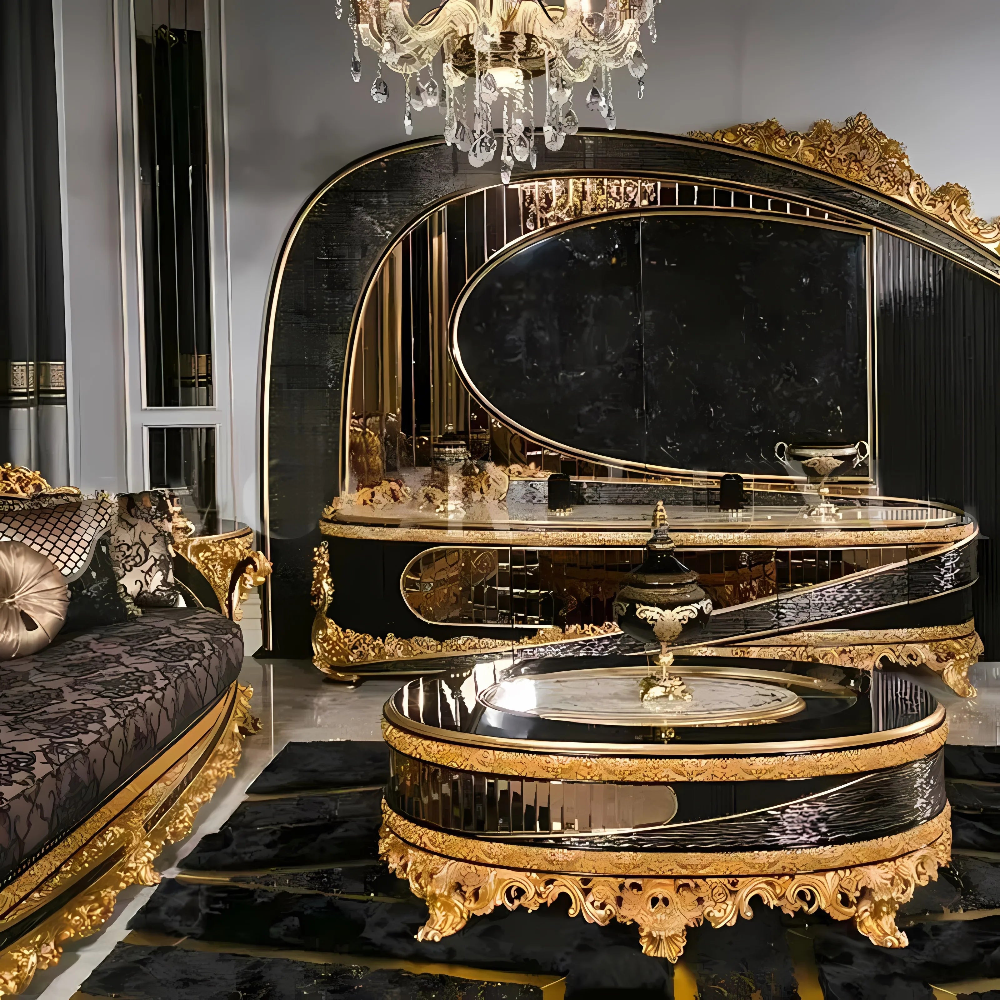 European Style Solid Wood Carved Sofa: High-End French Villa Custom Fabric Sofa for Living Rooms.