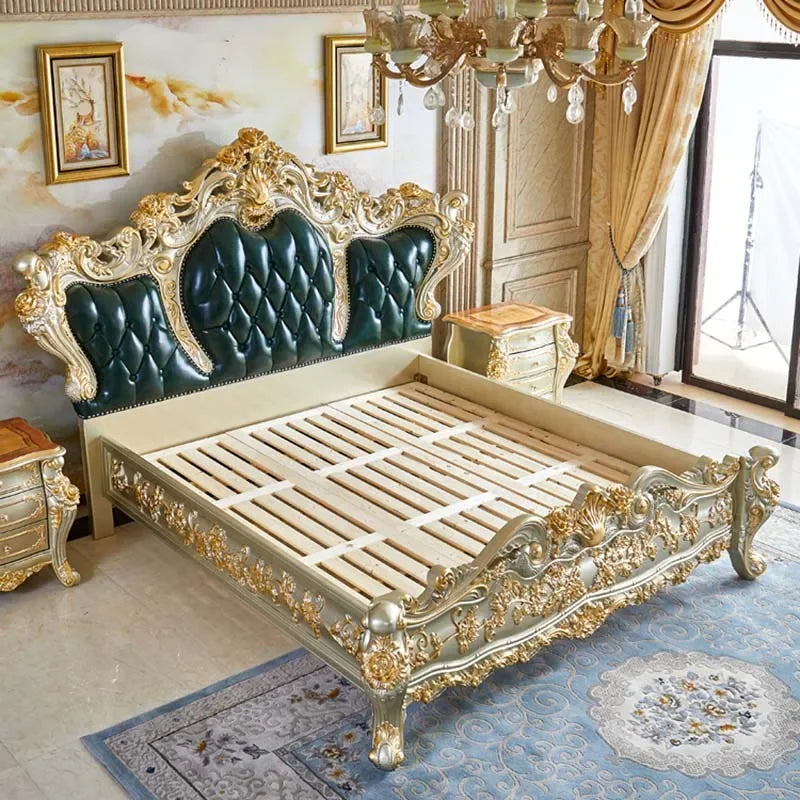 Wood Marriage Bed Luxury Aesthetic European Modern Bedroom Bed Queen Size Lounge Lit Princesse Enfant Fille Home Furniture