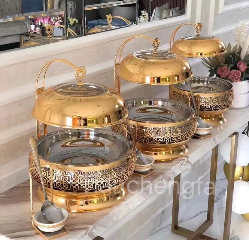 New Design Round Chaffing Dishes Commercial Hotel Buffet Food Warmer Set Wedding Party Heating Food Chafing Dish For Catering