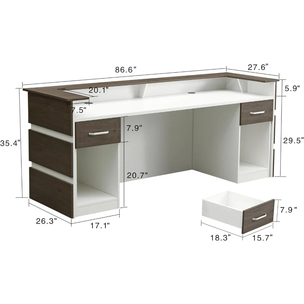 87" Wooden Reception Desk with Retractable Rails