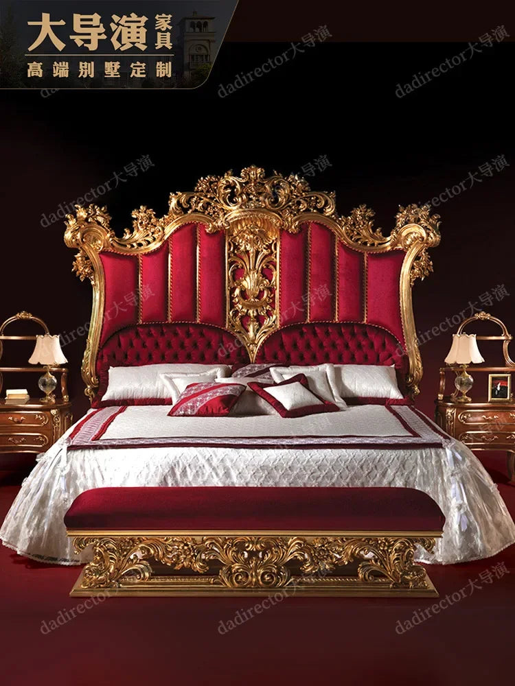 Carved Double Bed Villa Bedroom Set