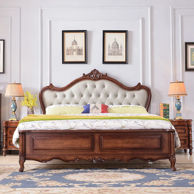 Wood Aesthetic Bed King Size Vintage Nordic Double Queen Mattress Frame Bed Storage Sleeping Cama Matrimonial Bedroom Furniture