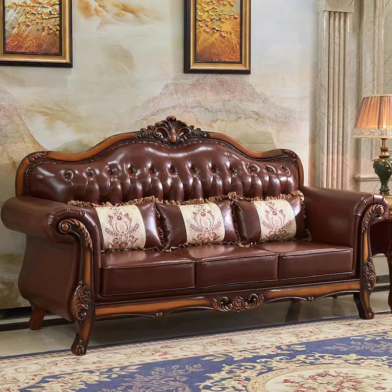 Europe High-Back Luxury Sofas – Soft Vintage Leather Sectional & Designer Puffs