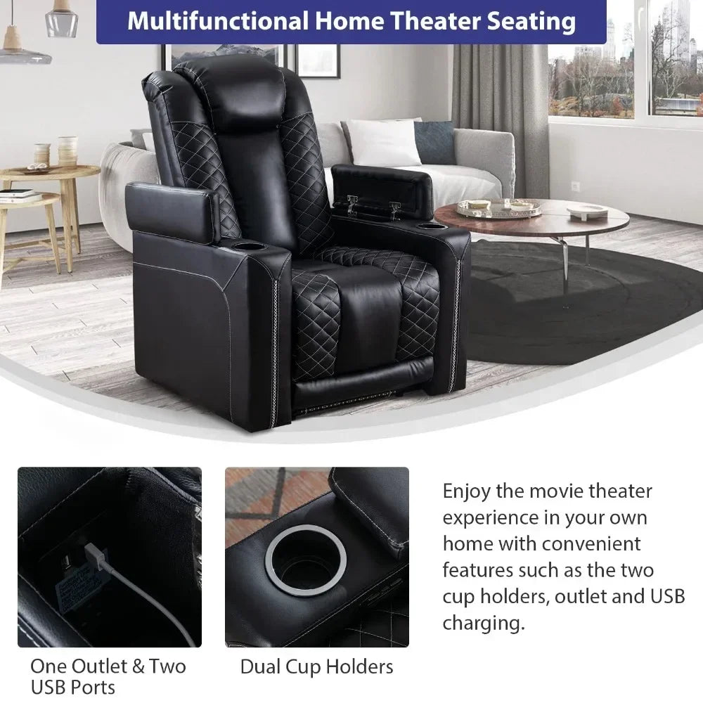 Electric Power Recliner Chairs: Leather Home Theater Seating with USB Ports, Cup Holders, and Hidden Arm Storage.