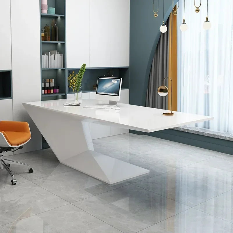 Modern White Office Desk – Height Adjustable with Organizer