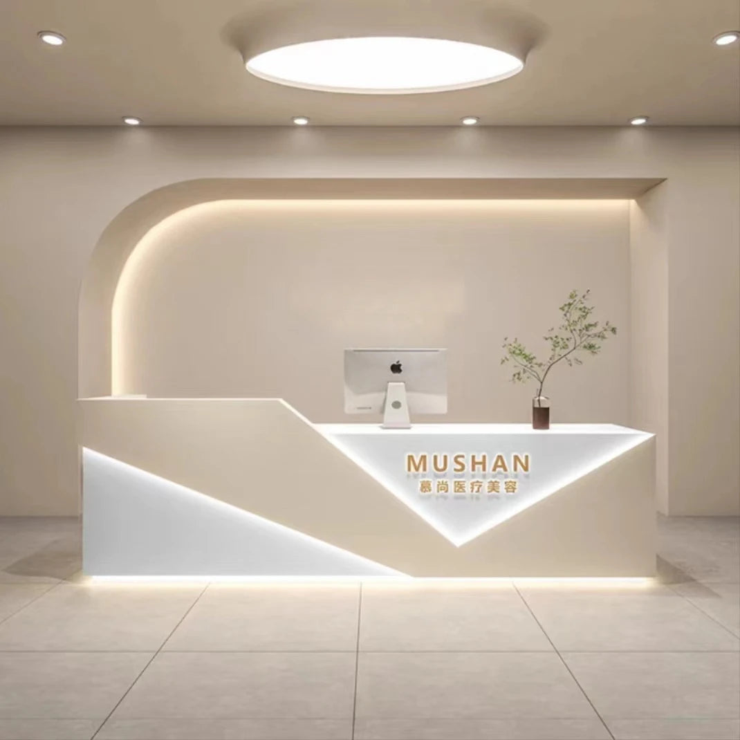 Minimalist Wooden Reception Table for Cosmetics—Luxurious Cash Counter