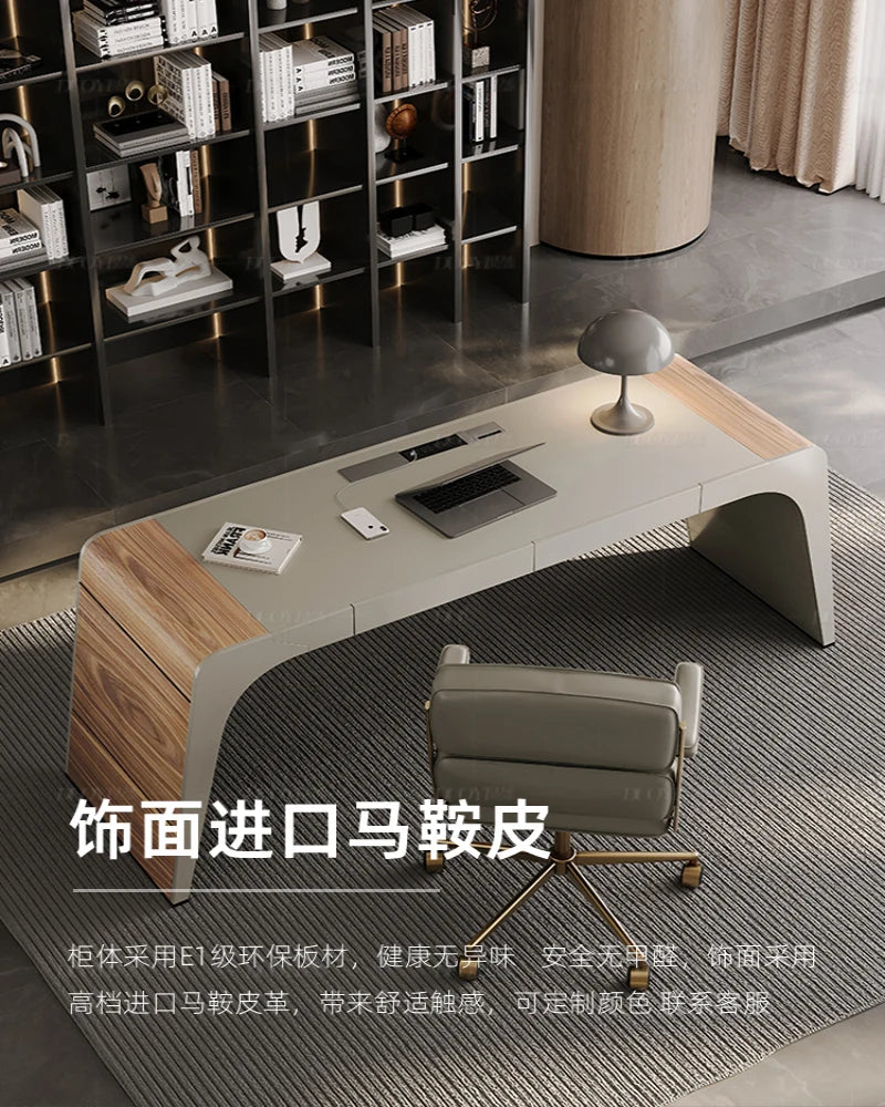Villa designer high-end saddle leather living room desk light luxury modern study furniture set combination