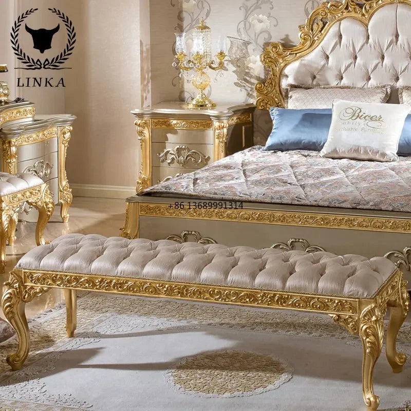 European Luxury Gold Foil Fabric Double Bed
