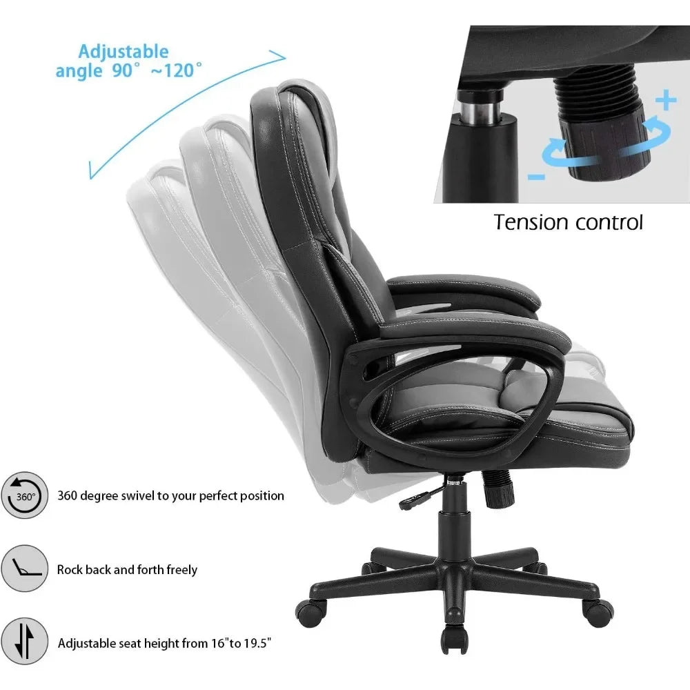 Office Executive Chair High Back Adjustable Managerial Home Desk Chair, Swivel Computer PU Leather Chair with Lumbar Supp