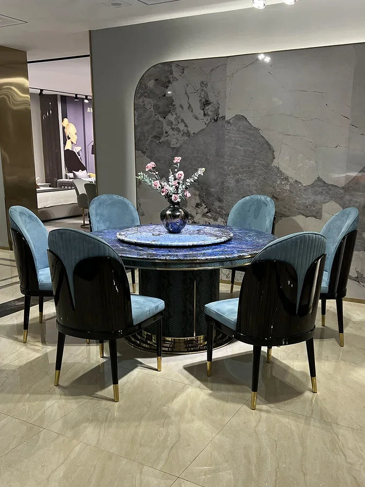 Italian light luxury marble table high-end natural luxury stone round table and chair combination