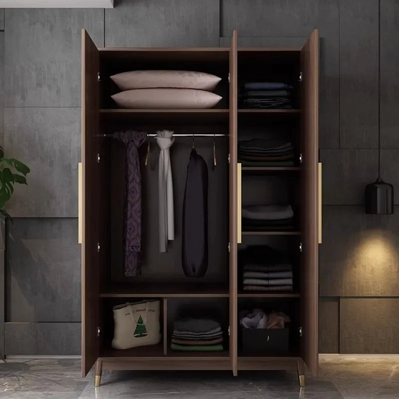 Aesthetic Wooden Clothes Wardrobe Closet with Drawer Systems, Bedroom Storage, Hotel-Style Home Furniture