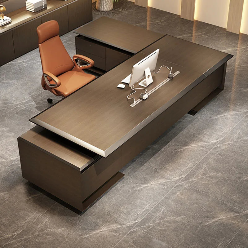 Luxury L-shaped executive corner desk with drawers