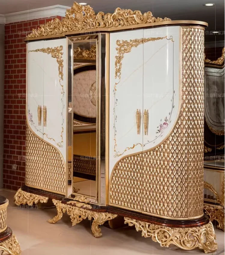 European Solid Wood Luxury Wardrobe – French Style, Customizable Villa Storage Cabinet
