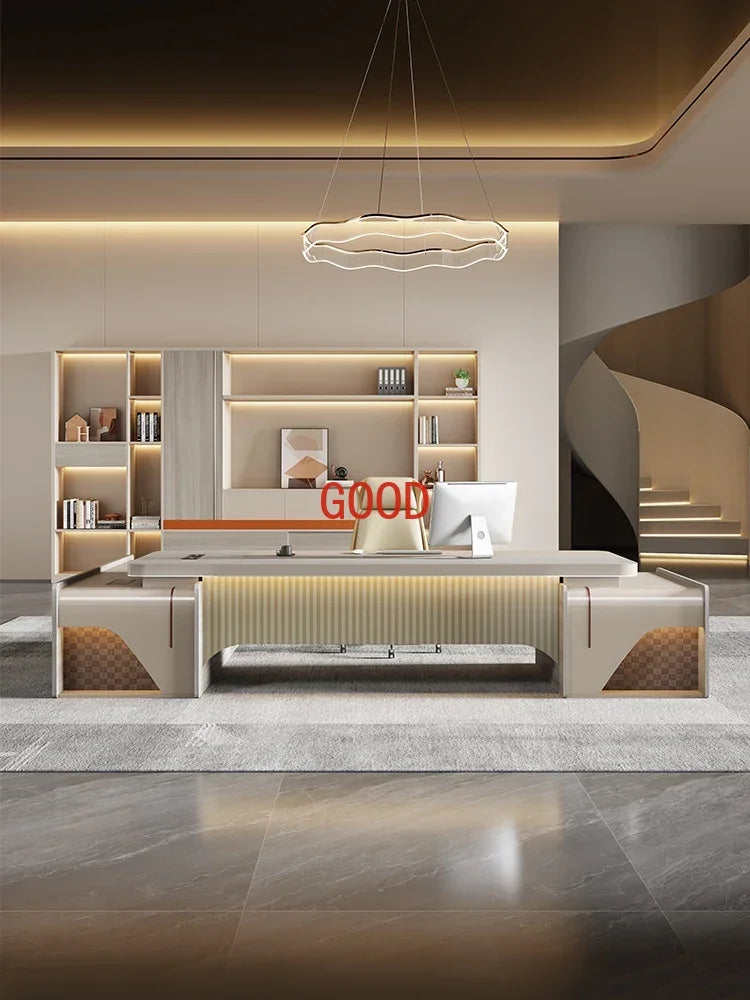 Modern L-Shaped Double Cabinet Office Desk