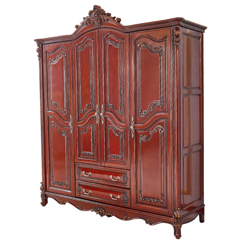 European Style Solid Wood Wardrobe – American Villa Design, Carved, Luxury Retro Bedroom Storage