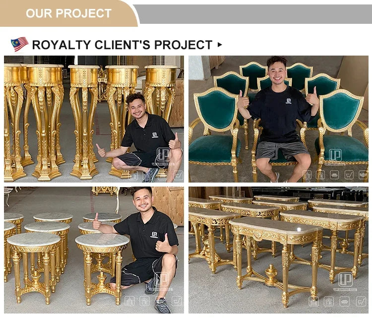 Luxury Wooden Dining Room Furniture Set Classic Royal Family Antique Gold Hand Carved Dining Table With Chairs