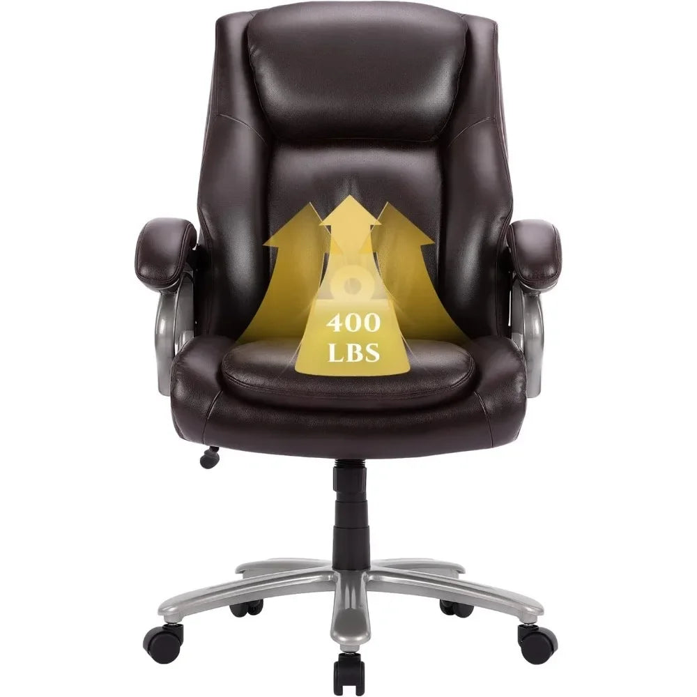 Office Chair Wide Seat - High Back PU Leather Executive Computer Desk and Chair with Ergonomic Back Support - Black