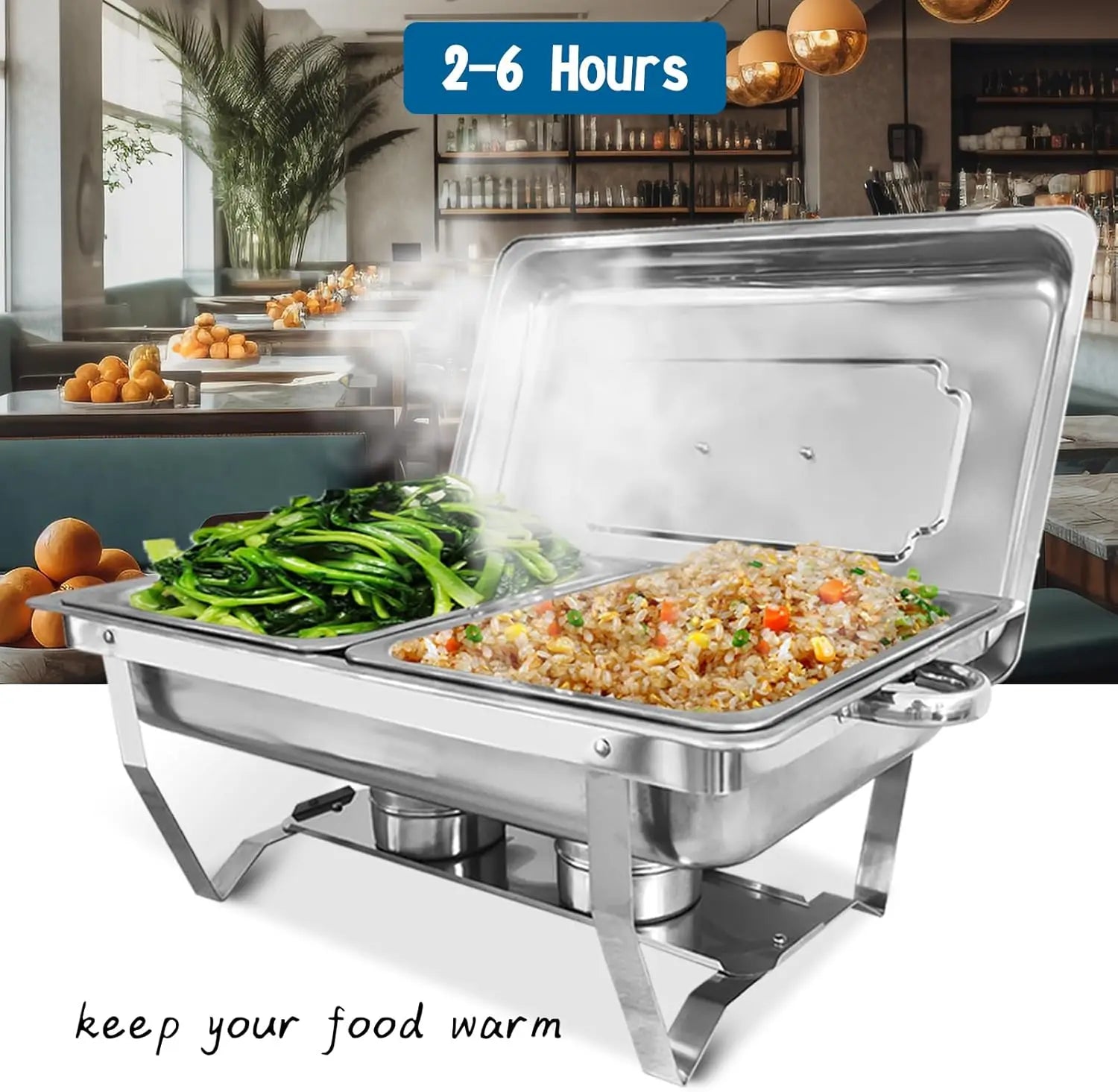 8-Pack Chafing Dish Set – Stainless Steel Buffet Servers with 8QT Half-Size Food Pans, Perfect for Kitchen and Parties