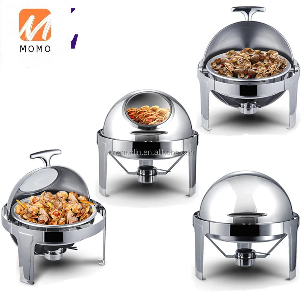 Gold and Silver Buffet Chafing Dish – Rectangular Roll-Top Food Warmer for Restaurants and Catering.