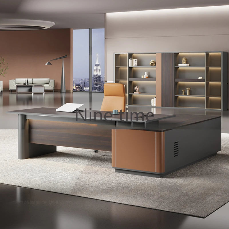 Luxury Retro Office Desks—L-Shaped Standing Monitor Organizers