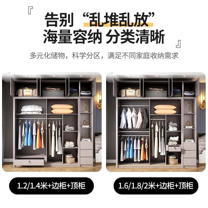 Light luxury wardrobe household modern simple bedroom economical cabinet rental room sliding door small household wardrobe