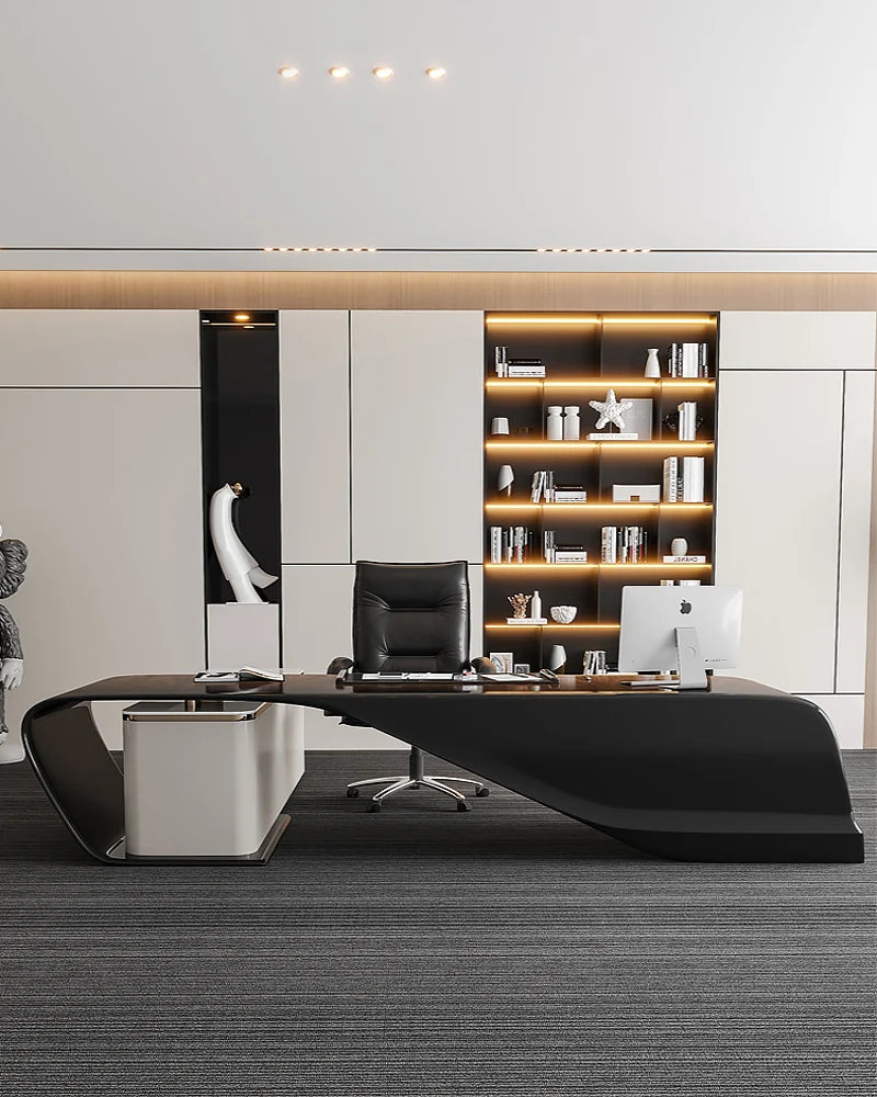 Commercial Solid Wood Leather Desk – Simple Modern Italian Design